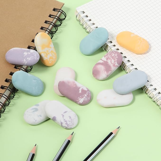 Mr. Pen- Marble Pencil Erasers, 12 Pack, 1" x 2" | Soft Rubber Marble Pencil Erasers for School, Office, Art Sketching, Homework, Exams, Clean Smudge-Free Correction