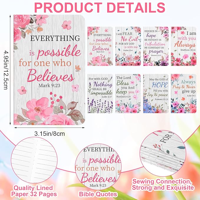 32 Pcs Flower Bible Verse Ballpoint Pens Notebooks Set Christian Gifts Bulk for Women Men Religious Gift Notepad Ink Pen Inspirational Church Party Favors for Colleague Coworker Office School