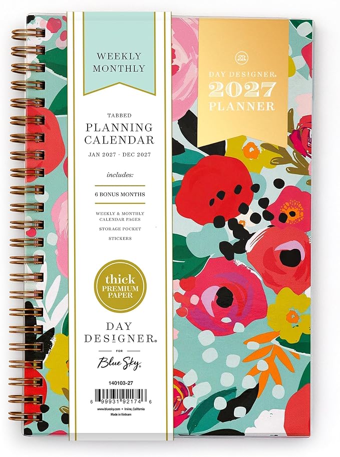 Blue Sky 2027 Weekly & Monthly Planner Calendar, 5"x8", Secret Garden Mint | January 2027 - December 2027, Flexible Cover, Durable Twin Wire Binding, Storage Pocket, Stickers, Day Designer