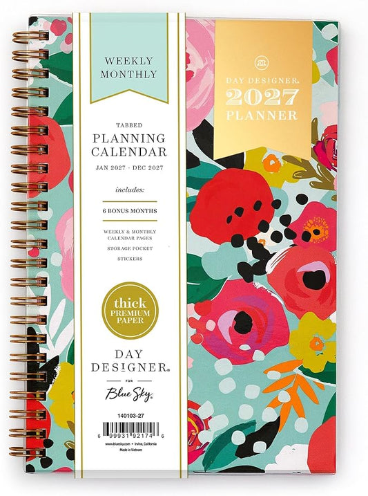 Blue Sky 2027 Weekly & Monthly Planner Calendar, 5"x8", Secret Garden Mint | January 2027 - December 2027, Flexible Cover, Durable Twin Wire Binding, Storage Pocket, Stickers, Day Designer