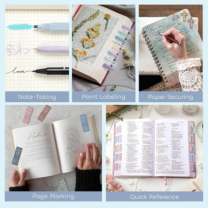 53 Pcs Bible Study Supplies, Bible Study Kit Journaling Supplies with 12 Bible Highlighters No Bleed and Tabs, 6 Pens, 6 Bookmarks, Books of the Bible Sticker and More, Christian Gifts for Women
