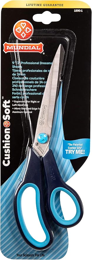 Mundial 9.5-Inch Cushion Soft Professional Dressmaker Shears - with Comfortable Blue Handle and Micro-Serrated Bottom Blade for Effortless Dressmaking and Precision Cuts