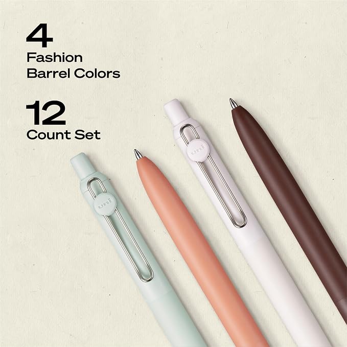 uniball™ Zento Gel Pens, Black Ink, 0.7mm Medium Point, Retractable, 12 Count, Smooth Writing, Quick-Drying, No Smear, No Bleed, Boho Barrel Colors