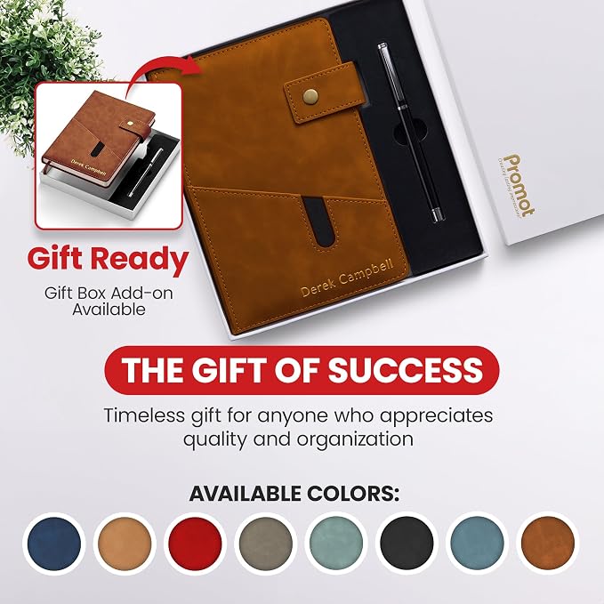 Promot Personalized Notebook - A5 Lined Leather PU Journal Notebook (Brown) | Premium Leather-Look Cover, Smooth Lined Writing Pages, Durable Everyday Design, Elegant Professional Appearance