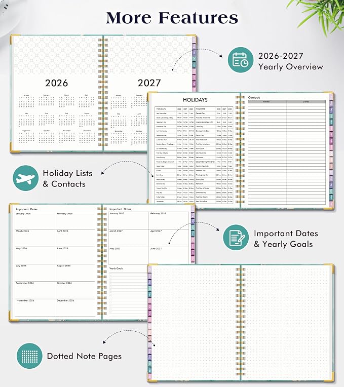 Academic Planner 2026-2027, 18 Months Weekly and Monthly Hardcover Planner, July 2026 - December 2027, 8.5" x 11" A4 Large Daily Calendar Planner Book with Tabs, Spiral College School Agenda Organizer for Student Teacher, Teal Marble