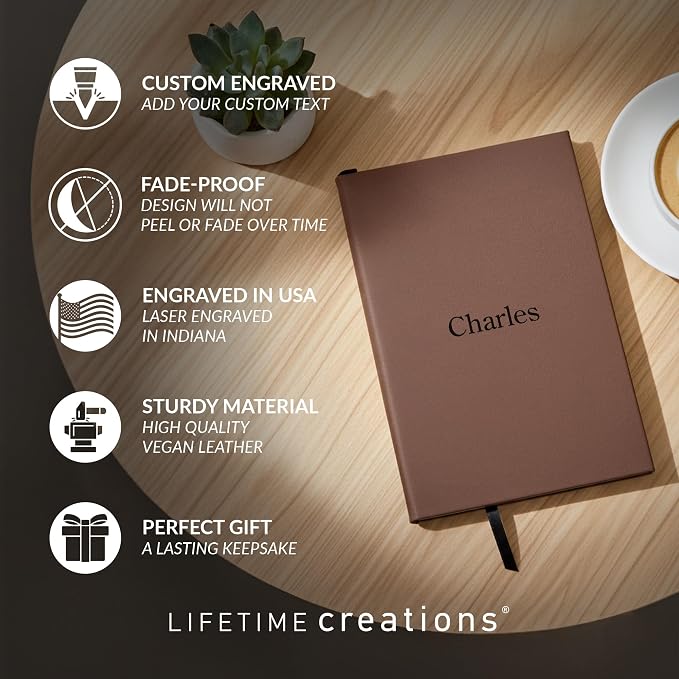 Lifetime Creations Personalized Journal Notebook (Turquoise) - Customized Hardcover Vegan Leather Writing Notepad, Business Meeting Hard Cover Note Book Gift for Professionals