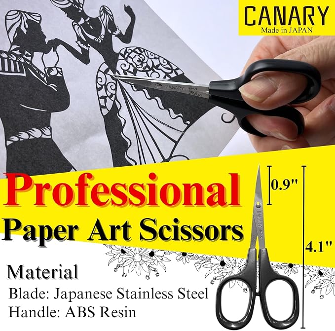 CANARY Professional Paper Scissors 4" [Extra Pointed Tips], Mini Precision Scissors for Cutting Art, Kirie Paper Cut Art, Made in Japan