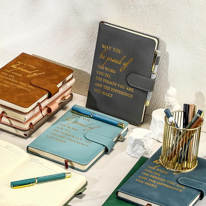 Kosiz 20 Pcs/10 Sets Employee Appreciation Gift Bulk A5 Leather Notebook Inspirational Journal Pen Thank You Gift for Men Women Coworker Teacher Office Back to School(Morandi,Proud)