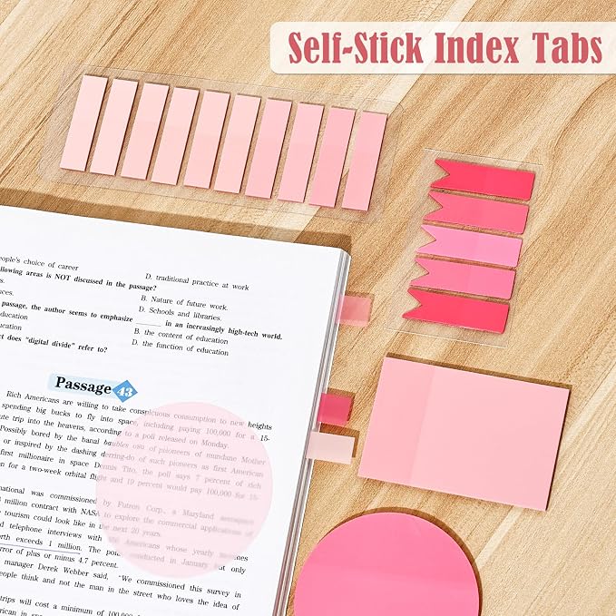 BAYTORY 1240 Sheets Transparent Sticky Notes, Clear Annotation Kit (Pink) | 3 x 3 inch Page Markers, Translucent Self-Stick Index Tabs for Reading Bible Office Journaling