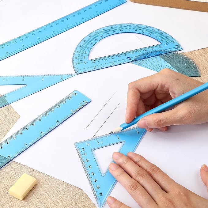 Zonon 7‑Piece Geometry Set with Drawing Compass, 6 & 4 Inch Protractors, Triangle Rulers and Straight Rulers, Transparent Math Drafting Supplies for Back to School, Students and Office Use(Blue)