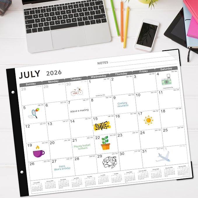 Desk Calendar 2026-2027, KOPEESY 22" x 17" Large Desk Calendar, 18 Mouths From March 2026 to August 2027, Desktop Calendar with Notes and Thick Paper for Home, Office and School