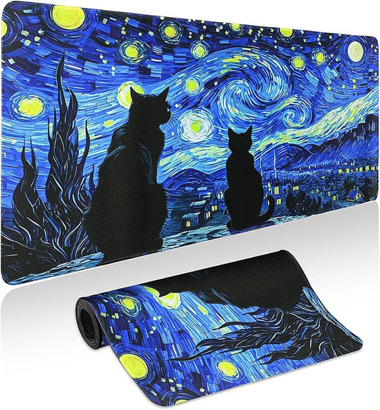 Mouse Pad Gaming - Desk Mat for Keyboard and Mouse - Van Gogh Starry Night Large Mouse Pads for Desk, Gaming Mousepad with Non-Slip Base, Desks Pad (31.5" X 11.8") for Game, Office and Home