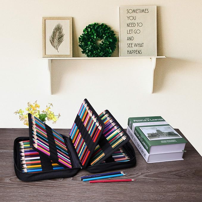JAKAGO 220 Slots Colored Pencil Case Large Capacity Pen Holder for Artist Painter Zipper Organizer Bag for Marker Highlighter Storage Case for Office Sketch Travel Supplies (Black)