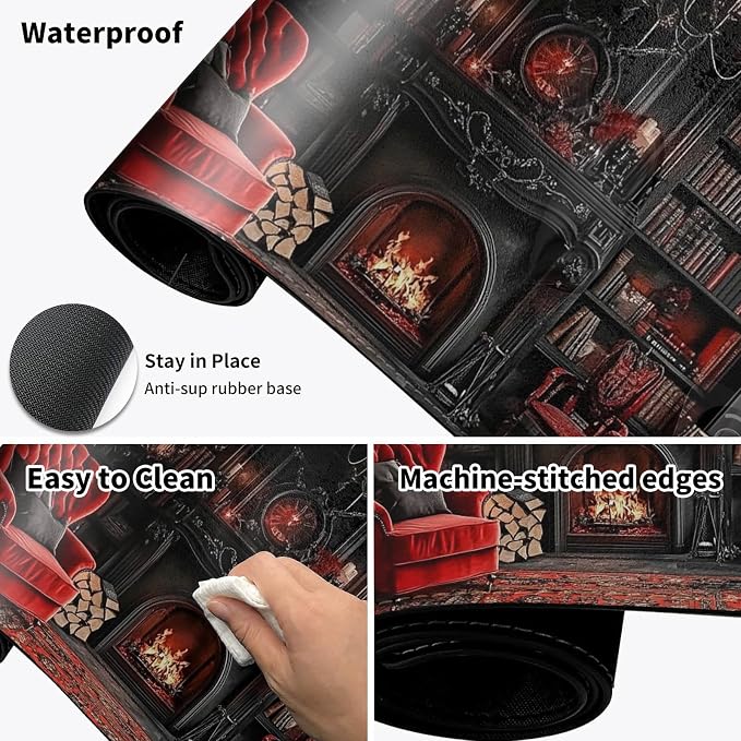 Heated Desk Pad Mouse Pad,Heated Desk Mat,with 3 Heating Levels & 3 Hours Auto Shut-Off,Leather 23.6"*14.2" Gaming Mouse Laptop Mat,Foot Warmer,Retro Bookshelf Red