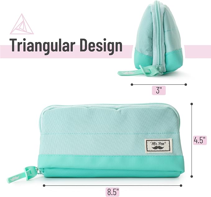 Mr. Pen- Wide-Opening Pencil Case, Triangle Design | Compact & Spacious Pencil Cases with 5 Mesh Pockets, Bag Pouch, Box Organizer for Students, School Supplies, Aesthetic Supply