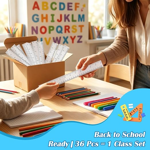 36 Pack 12 Inch Clear White Plastic Rulers Bulk, Transparent Metric Rulers with Centimeters and Inches, Straight Measuring Rulers for Kids Classroom School Office Home Supplies