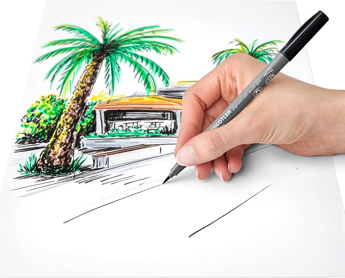STAEDTLER Pigment Arts Soft Brush Pen, Grey Colours, Pack of 6 Pens, 372 C6