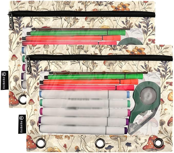ALAZA Pencil Pouch for 3 Ring Binder Hand Drawn Mushroom