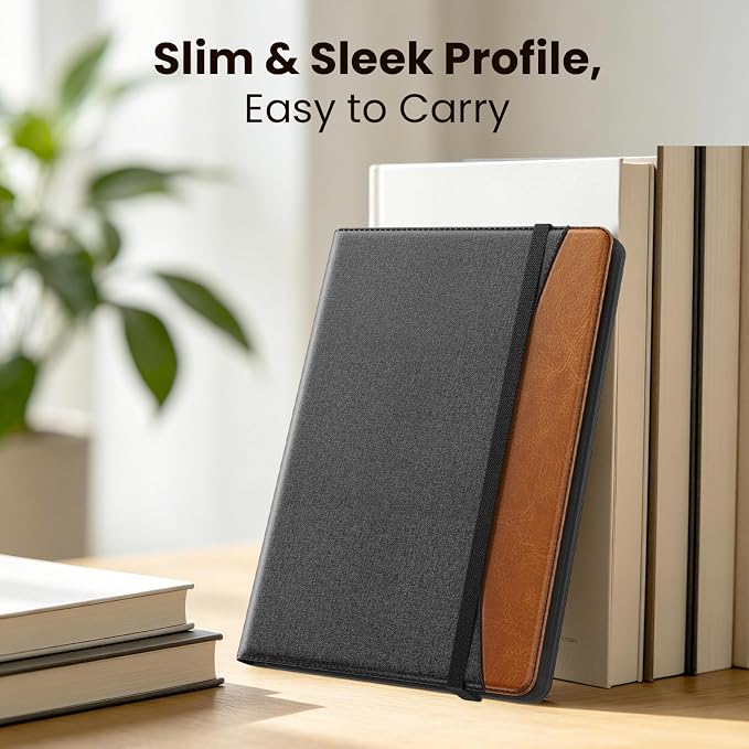MoKo for Universal 11 inch Android Tablet Case with Pen Holder, Black Brown | Fits All 9.6-11 inch Tablets, Slim 360 Degree Rotating Cover, Multi-Angle Stand, Front Pocket, No fit iPad/NO back opening