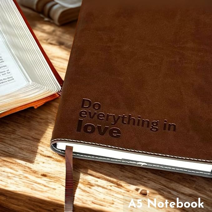 SETTINI® Refillable Vegan Leather Journal with Pen, Do Everything Brown | refillable insert system, luxury pen, 192 pages, vegan leather, A5, lined refill, faith gift