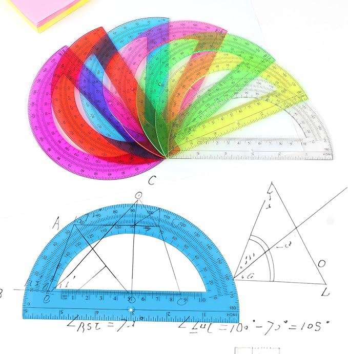 Unjoo Plastic Protractor 6 Inch Math Protractors 180 Degrees, 2 Pack (Blue) | Transparent Protractor for Geometry Classroom Student School, Office Supplies