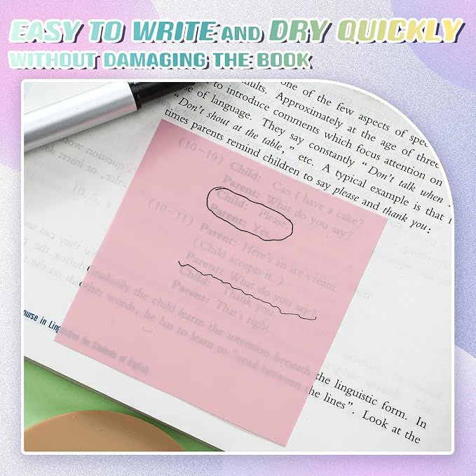 Jetec 500 Sheets Transparent Sticky Notes Bulk 3x3 Pastel See Through Sticky Notes Clear Books Annotation Tabs Bible Study Supplies Self Adhesive Waterproof Translucent Memo Pad for Office Reading