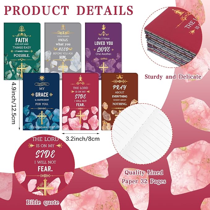 Colarr 12 Sets Christian Bulk Gifts for Women Bible Verse Pens Notebooks Religious VBS Scripture Ballpoint Pens Bookmarks Journal for Easter Sunday School Church Inspirational Supply(Stone)