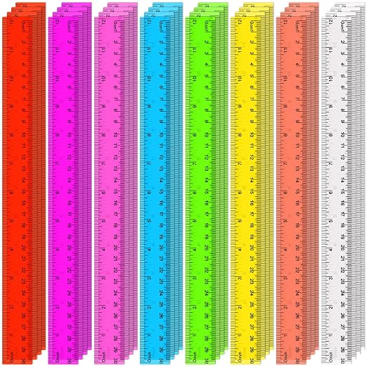 SenseYo 32 Pcs Clear Plastic Rulers 12 Inch Color Transparent Ruler with Centimeters and Inches for Kids Classroom Office Supplies