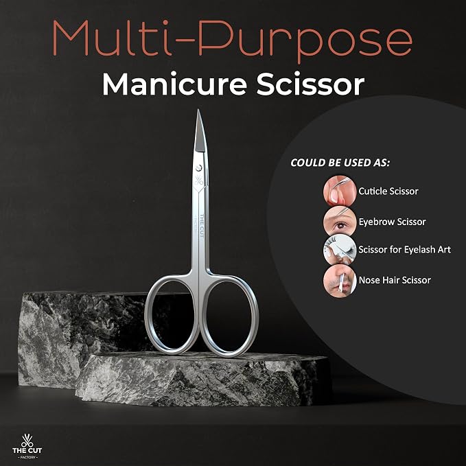 The Cut Factory- Premium Manicure Scissors Multi purpose Stainless Steel Cuticle Pedicure Beauty Grooming Kit for Nail, Eyebrow Eyelash Curved Blade High Carbon Steel
