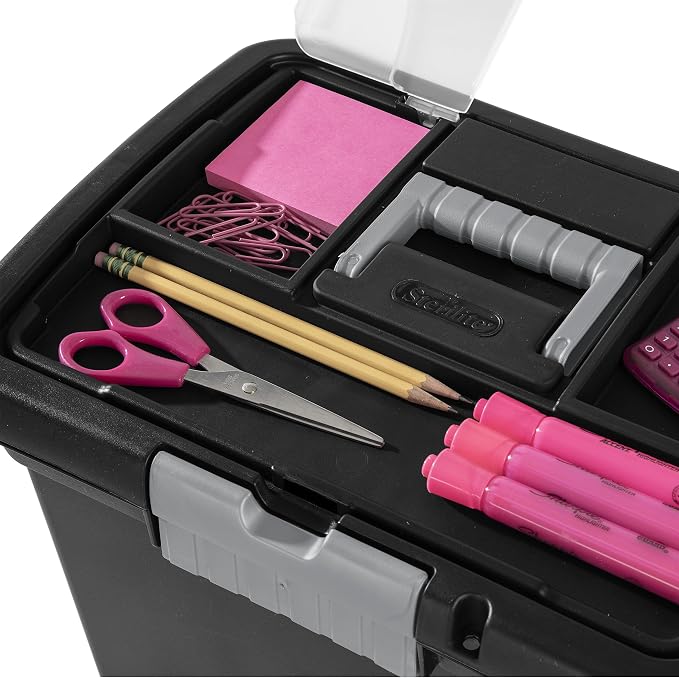 Sterilite Portable File Box with Latching Lids for Home and Office, 4-Pack | Heavy-Duty and Stackable Plastic Containers with Latches for Closet, Cabinet, Bedroom, Bathroom and Dorm Room Organization