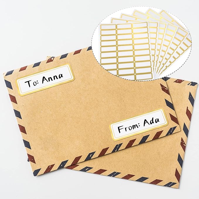 20 Sheets Printable Shipping Labels Matte White with Metallic Gold Border, Writable Printable Adhesive Sticker Blank Shipping Labels(30 Pieces/Sheet,1 x 2.7 Inch)