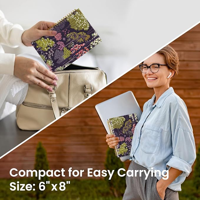 Taja Spiral Journal Notebook for Women, Pretty Hardcover Lined Notebook for Work & Note Taking, Aesthetic Cute Journal for Writing, 140 Pages, 5.8"x8.3", Colorful Grove