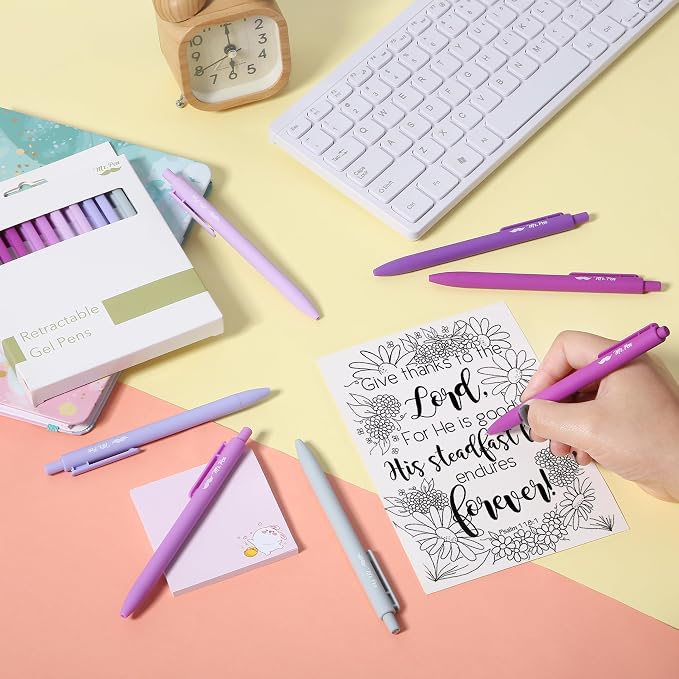Mr. Pen- Retractable Gel Pens, 12 Pack, Black Ink, Lavender Legacy Barrel | Fine Point 0.5mm, Fast Dry, Smooth Writing, Cute Pens for Drawing, Writing Planner and School Supplies