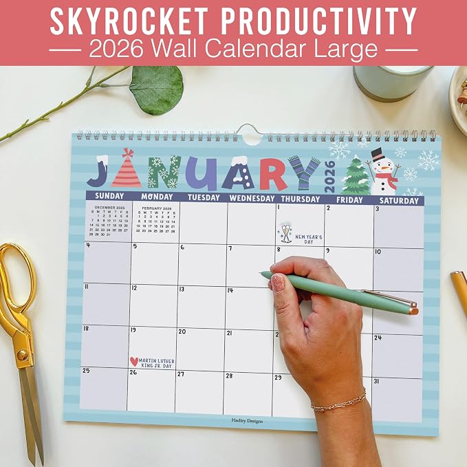 2026 Calendar Wall - 2026 Wall Calendar Large, 18-Month Hanging Calendars for School, Home & Office, Academic Monthly Calendar from January 2026 to June 2027, Back to School Teacher Gifts