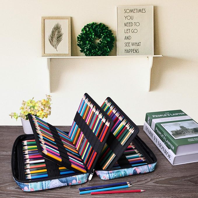JAKAGO 220 Slots Colored Pencil Case Large Capacity Pen Holder for Artist Painter Zipper Organizer Bag for Marker Highlighter Storage Case for Office Sketch Travel Supplies (Cactus)