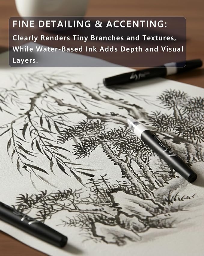 ROSYMENG Calligraphy Brush Pens, 4-Pack, Soft and Hard Tip Sign Pens Marker for Hand Lettering, Art Drawing, Sketching, Scrapbooking, Writing, Journaling
