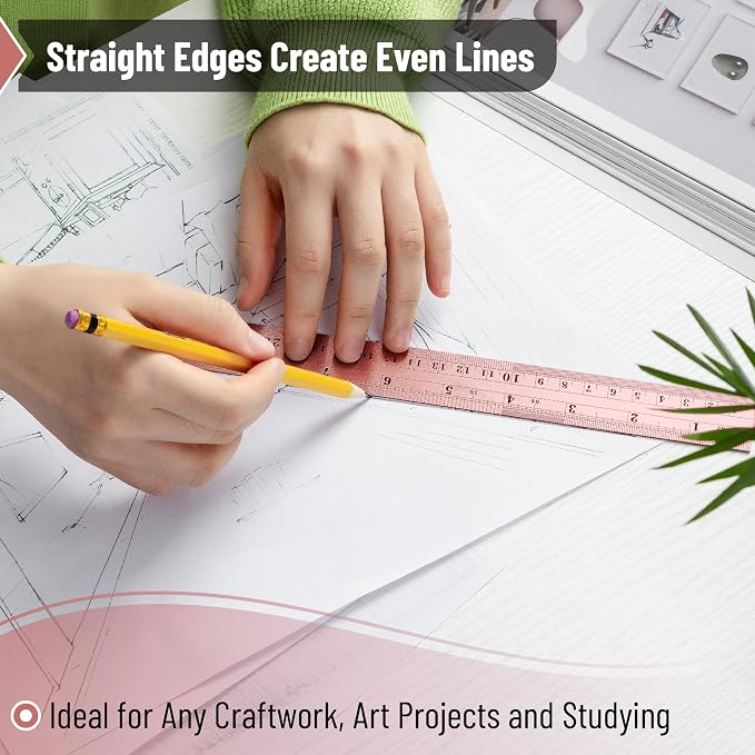 Mr. Pen- Metal Straight Edge Ruler, 2 Pack, 6" and 12", Rose Gold | Stainless Steel Ruler Set, Imperial & Metric Measurements for Drawing, Home, Office, Engineering