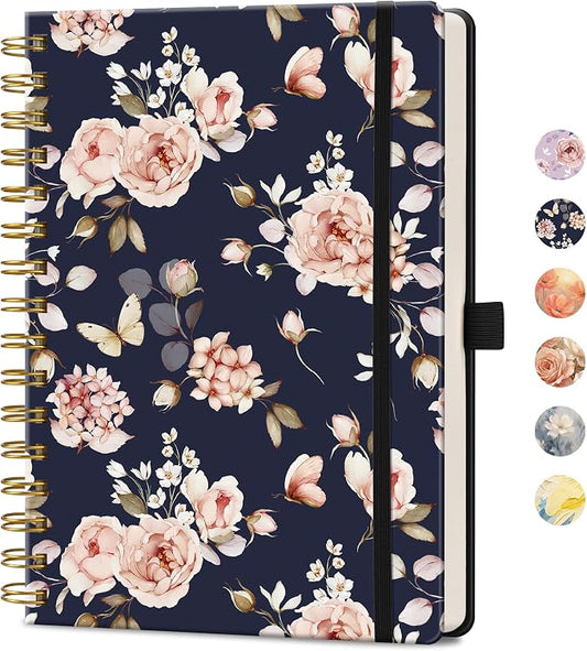 AHGXG Spiral Journal Notebook, 160 Lined Pages, A5 Size (5.7'' x 8.3'') | for Women, Journaling, Writing, Work & Office, Hardcover, 100 GSM Thick Paper (Rose Floral)