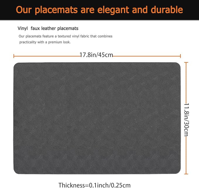 Gray Plastic Vinyl Placemats Set of 8, Waterproof Heat Resistant Table Mats,Faux Leather Wipeable Washable Easy Clean Non-Slip Place Mats for Indoor Outdoor(8,Gray)