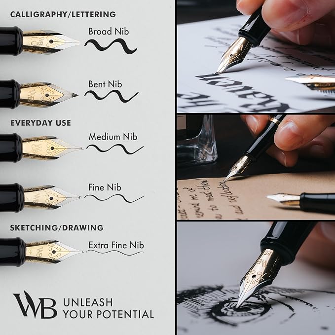 Wordsworth & Black Luxury Fountain Pen Set for Writing, Medium Nib, Copper | Gift for Men & Women, Brass Body, 18K German Iridium, Calligraphy, Converter + 24 Ink Cartridges, Refillable, Leak-Free