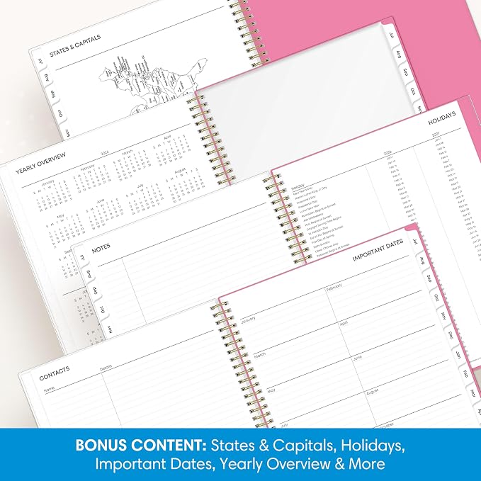 Blue Sky 2026-2027 Weekly & Monthly Academic Planner Calendar, 8.5"x11" | July 2026 - June 2027, Roosevelt Pink, Flexible Cover, Wirebound, Storage Pocket, Laminated Tabs, Academic Year