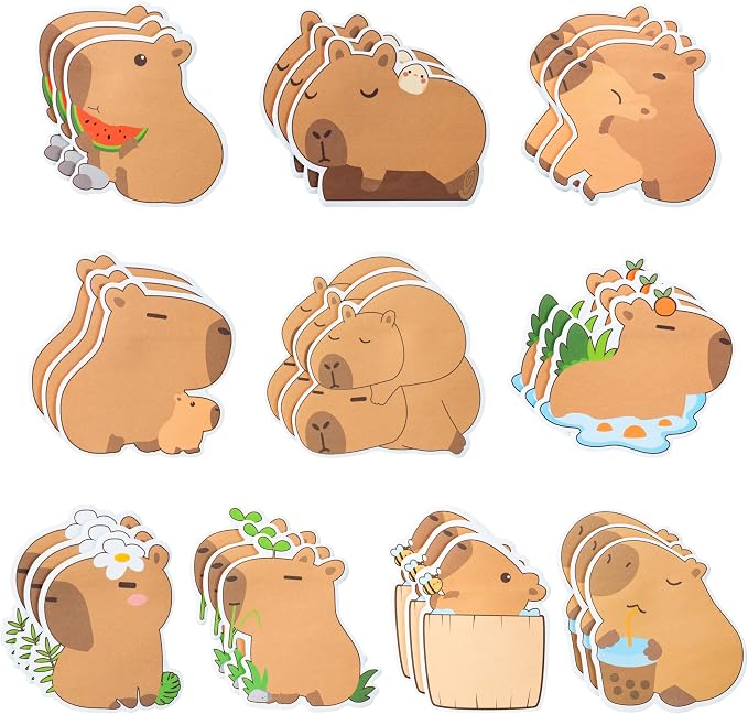 Xqumoi 30 Pack CAPY Sticky Notes - Cute Cartoon CAPY Self Sticky Notepads Writing Memo Pads Animal Page Marker for Office School Student Birthday Party Favors Goodies Bag Fillers 600 Sheets
