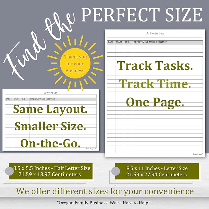 Activity Log Notepads(2 Pack, 50 Pages Each) Pad Planners to List a Task, Action or Contact. A Versatile Work Tool to Track Time & Office Productivity. 8.5 X 5.5, A5 Sheets.