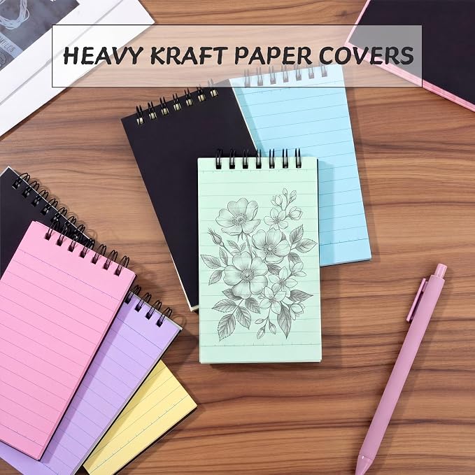 Tenceur 30 Pcs Pocket Notebook Small 3x5 Inch Black Cover 5 Color Pages Top Spiral Notepads Bound Notebook with Lined 120 Pages Mini Memo Pads for Office College Nurse Essentials Back to School Gift