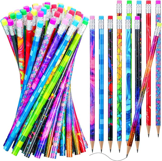 Chinco 100 Pcs Wooden Pencil with Eraser for Kids Colorful Pencils Bulk Writing Fun Assorted Novelty Kids Fun School Supplies for Classroom Gifts Teacher Student School Supplies (Classic Style)