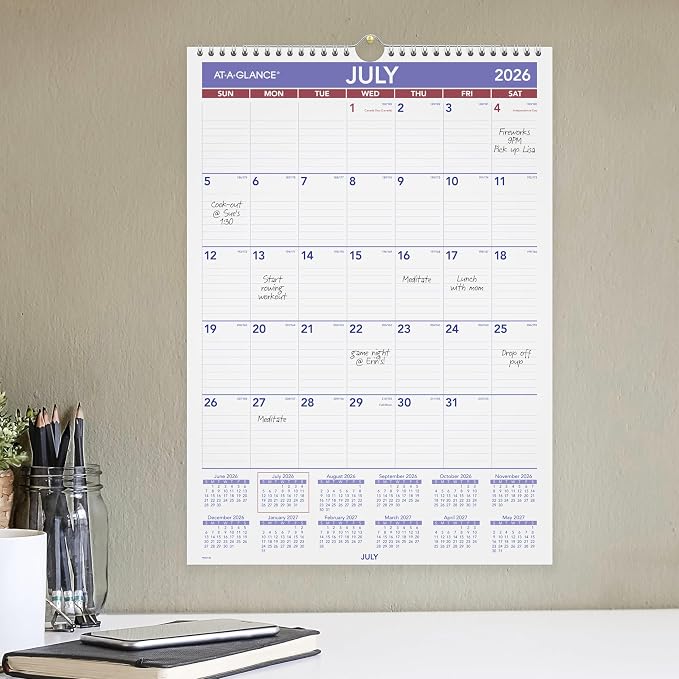 AT-A-GLANCE Wall Calendar 2026-2027 Planner, Academic 12-Month July-June, Monthly, 12" x 17", 12-Month, Ruled Daily Blocks (PMA228)