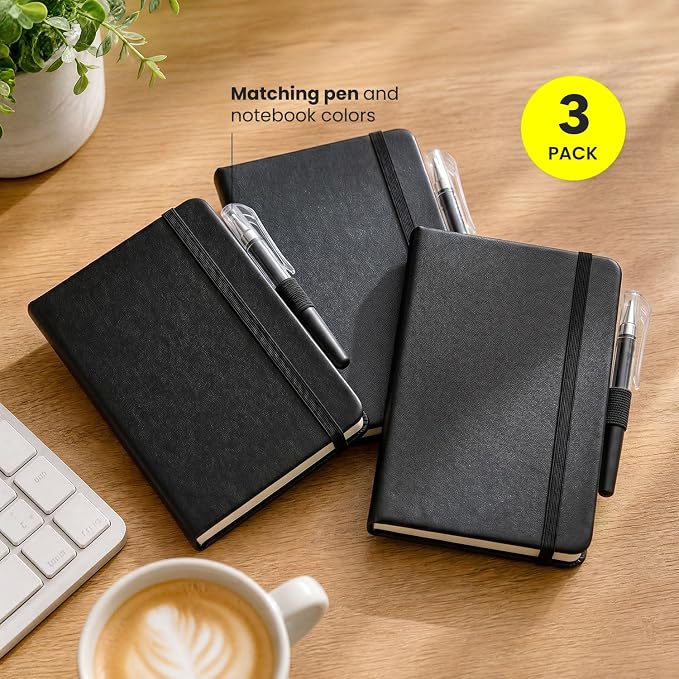 AISBUGUR Small Notebook Journal - 3 Pack Total 480 Pages - Pocket Notebooks with Pens for Work - 3.7" x 5.7" A6 Notebook - Hardcover Mini Notebooks