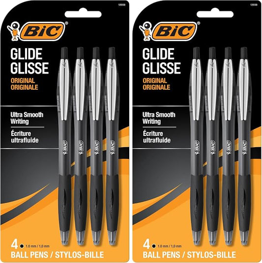 BIC Black Ballpoint Pens, Medium Point 1.0mm | Retractable | Ultra Smooth Writing | 4-Count | Pack of 2