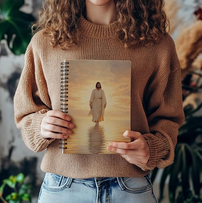 Jesus Walking on Water Spiral Notebook, Christian Bible Journal for Women Men, Christian Gifts for Women, Bible Journaling Notebooks for Note Taking, 5.5x8.3 Inch