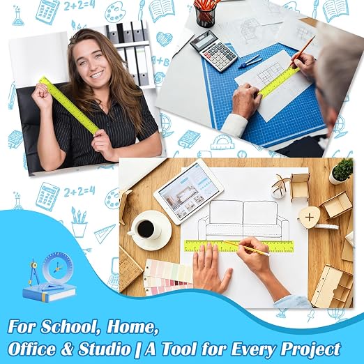 36 Pack 12 Inch Clear Yellow Plastic Rulers Bulk, Transparent Metric Rulers with Centimeters and Inches, Straight Measuring Rulers for Back to School, Kids Classroom School Office Home Supplies